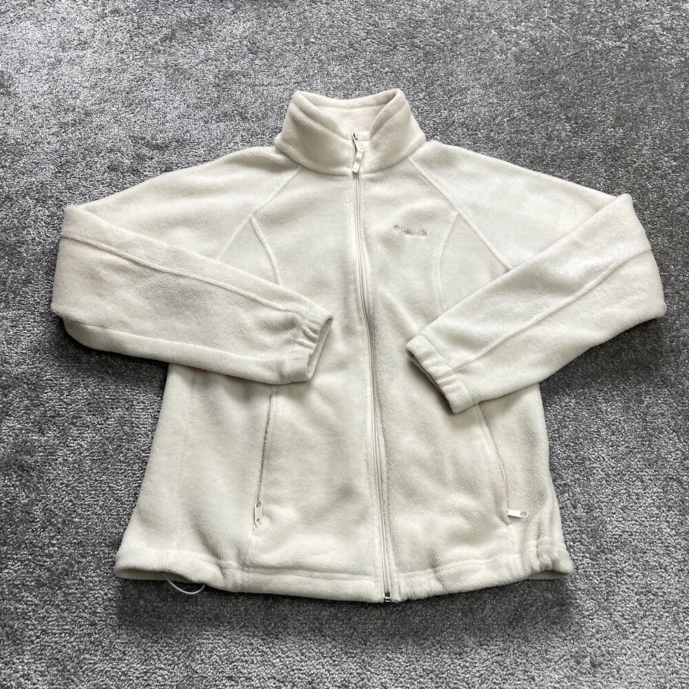 Columbia Jacket Womens Medium Ivory White Full Zip Soft Fleece Pockets Outdoor